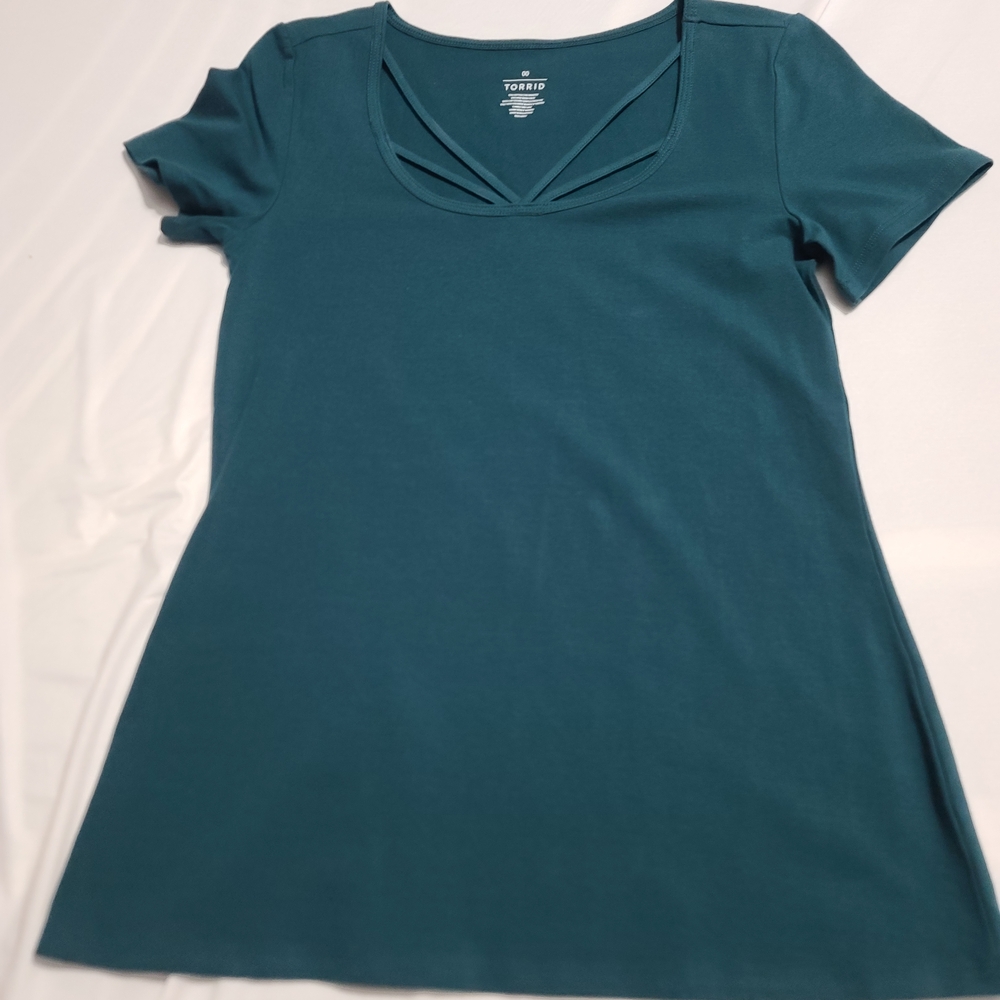 Torrid Teal Crisscross Neckline Tee